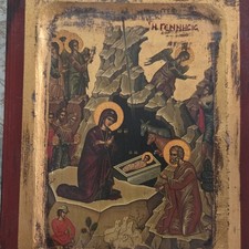 Byzantine Nativity of Christ Christian Icon on Canvas/Wood Gold, Made Greece picture