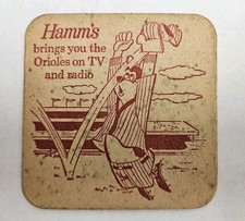 1962 Hamm’s Beer Coaster Baltimore Orioles Baseball TV Radio Bear & Bird Mascots picture