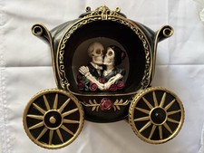 Gothic Skeleton Couple Carriage Figurine Black Gold Rose Victorian Decor picture