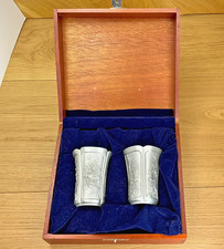 Royal Selangor Pewter Four Seasons Wedding Cup Set of 2 Floral Panels Wood Box picture
