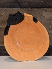 Vintage AVON Haunted Halloween Black Cat Candy Serving Dish Bowl Ceramic 6