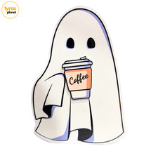 Eccolo Halloween Ghost Holding Coffee Cup Tabletop Wood Decor Sign picture