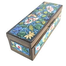 Antq Chinese Brass Enamel Box 4.375