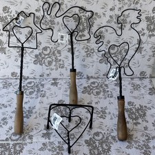 Wire Shapes Rug Beater Trivet Lot Wood Handle Country Rooster Heart Rabbit picture