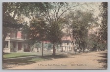 A View On South Hickory Street Centralia IL Albertype Hand Colored Postcard picture