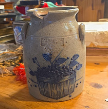 Salmon Falls Stoneware 2 qt Jug Gray/Blue Floral Stoneware Handles 1980 picture