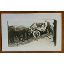 R.P.P.C. Car in Ditch - Assisted by Horses - 1920's Postcard picture