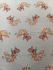 Vintage 70s Marlene Designs Butterfly Bedding Set Full Flat Top Sheet Pillowcase picture