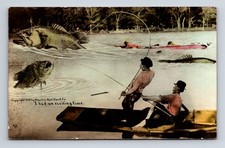 1910 W H MARTIN RPPC Exiting Time Fishing Giant Exaggerated Tall Tale Postcard picture