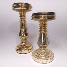 Mercury Glass Pillar Candle Holders 10” & 8