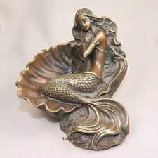 Brass Mermaid Statue Girl Ashtray Sculpture Home Table Decor picture