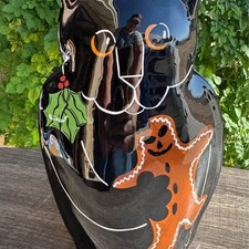 Cats by Nina Lyman Vase - Cat Eating a Gingerbread Man with Mistletoe picture