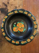 VTG BERMAN INDUSTRIES Halloween Candy Dish Bowl Black Orange Pumpkins Kitsch picture