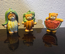 Vtg 1988-1993 Enesco Lucy & Me Bear Figurines Lot 3 Vegetable Fruit Food Theme picture