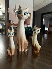 Vintage 1960s Hornsea Pottery Siamese Cat Figurine Family Trio - Marion Campbell picture