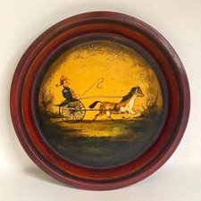 Vintage 1930s PETER OMPIR Signed Folk Art Hand Painted Tin Tray Horse & Driver picture