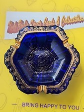Early 1900's Cobalt Blue with Gold Embellishments Hand Blown Ashtray picture