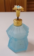 Vintage IW Rice Glass Blue Ribbed Design Perfume Bottle picture