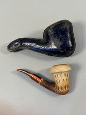 Vtg CAO Meerschaum Pipe Lattice Hand Carved Turkey Bent Billiard w/ Case picture