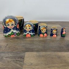 Vintage Hand Painted Russian Matryoshka Style 5 Piece Set 6.5” Nesting Dolls picture