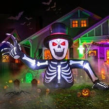 10FT Giant Halloween Inflatable Skeleton with Top Hat, Crawling Yard Black picture