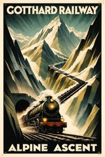 🚂 Gotthard Railway Alpine Ascent Poster - Retro Decor 24x36” - 200gsm Paper🗞️ picture