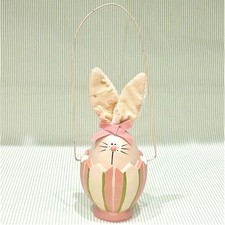 Easter Decor Bunny in Cracked Easter Egg Wooden Hanging Pink Green Rabbit picture