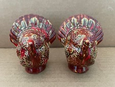 Vintage TURKEY Ceramic Figural Salt & Pepper Shakers Hand Painted Thanksgiving picture