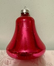 Vintage Glass Christmas Ornament Shiny Brite XL 6” Bell RARE RED picture