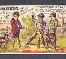 Remington & Son Rifle 1800's Shells Revolver Lamberson Sports Goods Hunting Card picture