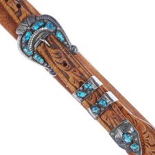 c1940's Dan Simplicio Zuni Lone Mountain turquoise sterling silver ranger belt picture