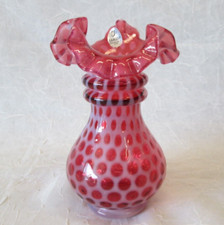 Fenton Art Glass Cranberry Coin Dot Opalescent Crimped 6