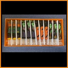 Vintage Halloween Cake Candle SET OF 12 Witch Cat Dracula Scarecrow NOS HTF 🎃 picture