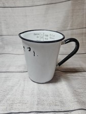 VTG Enamelware 16 OZ (1 Pint/2 Cups) Measuring Cup Pitcher, White w/ Black Trim picture