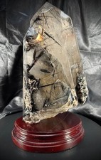 SALE Amazing Polished Tourmalinated Quartz Specimen with Wood Stand 9lb 10oz picture