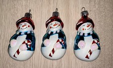 Vintage Hand-Blown Glass Snowmen Christmas Ornaments - Lot of 3 picture