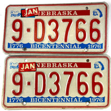Vintage Nebraska 1976 1984 Auto License Plate Set Pair 9-E3744 Buffalo Co Decor picture