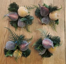 Vtg Set Sugared Fruit Clip-On Christmas Tree Picks Ornaments Yellow Apples Pears picture