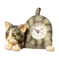 2005 Gift Link Tabby Cat Desk Clock Analog Quartz Battery-Operated picture