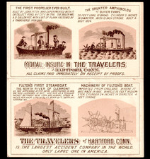 Travelers Insurance Hartford 1891 Calendar Fulton Steamboat Ship Trade Card j.US picture