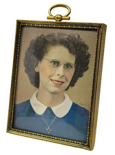 Antique VTG Miniature Brass Picture Photo Frame 4x3 Convex Glass Gold Mini Small picture