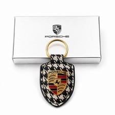 NEW Porsche Pepita Crest Key Ring Fob Key Chain WAP0504060SWPP Black & White picture