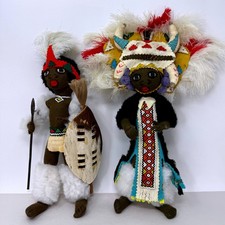 Vintage South African Beaded Folk Art Dolls Zulu Ndebele Tribal Pair picture