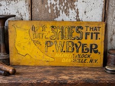 Antique EDWARDIAN ANTIQUE P.W. BYER SHOES SIGN AD DANSVILLE NEW YORK picture