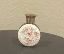 Vintage Japan Mini Perfume Bottle Guilloche Enamel Style Pink Rose Gold Stopper picture