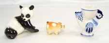 Vintage Gzhel Pottery and Lomonosov USSR Lot of 3 Pieces, Egg holder, Panda, Pig picture