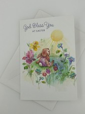 Hallmark Easter Card God Bless You Bunny Spring Flowers Made in USA picture