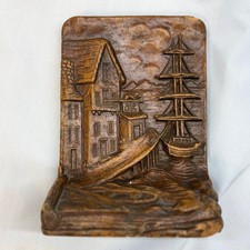 Unbranded Nautical Bookend Unisex OS Brown Good Relief Ship Harbor Scene picture