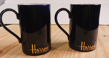 Vintage Rare Harrods Knightbridge Fine Stoneware Mugs (2) Navy Blue/Gold - New picture