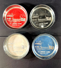 Vintage St Lawrence Seaway Massena NY Metal Glass Coaster Set of 4 Souvenir picture